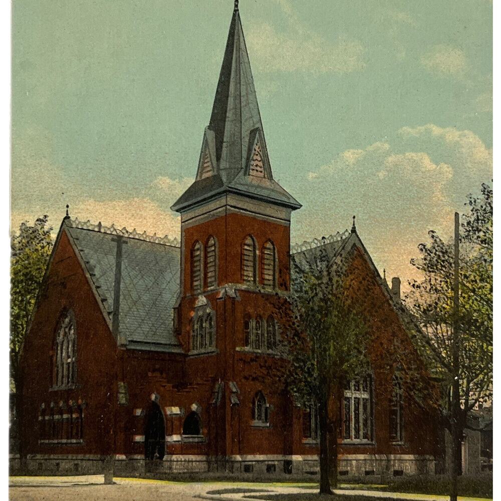 Antique Early 1900s Ephemera Lithograph Postcard First M.E. Church Frankfurt, IN